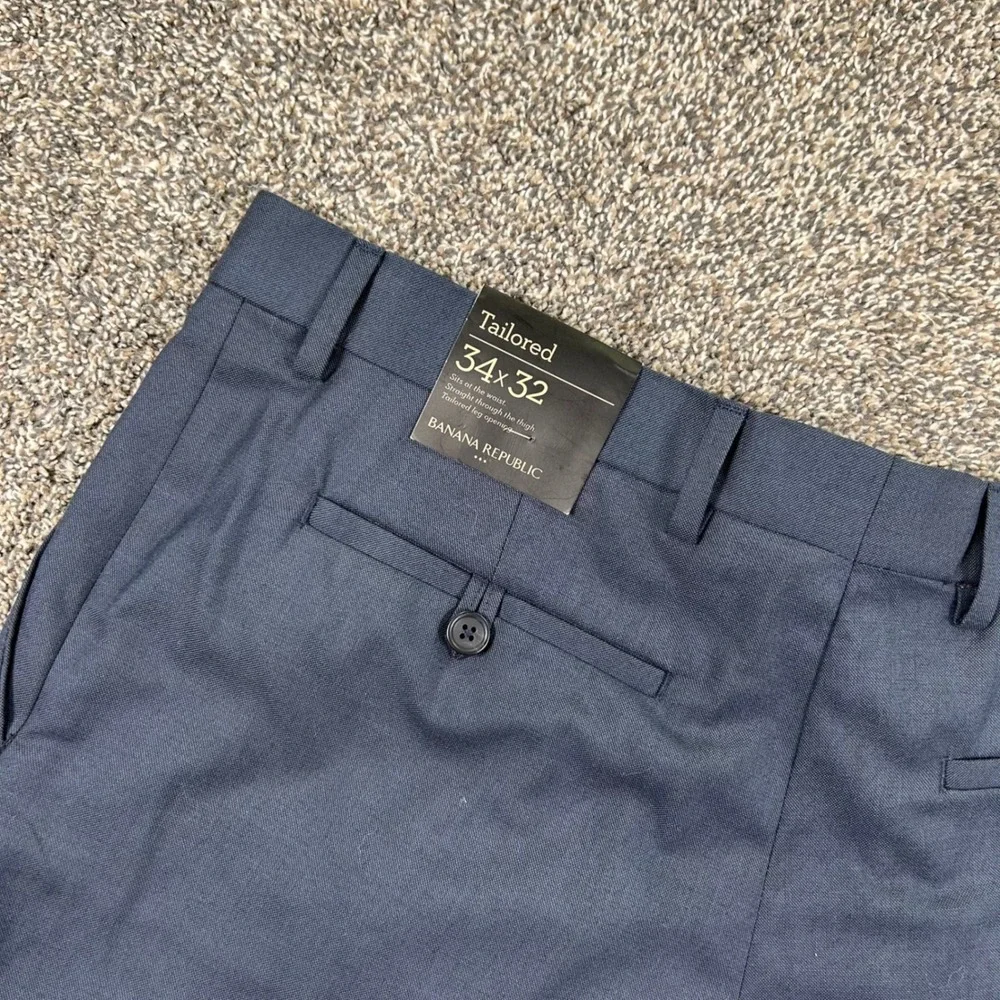 NEW Banana Republic Mens‎ Tailored Fit Dress Pants Navy Blue 34x32 924244-00-1